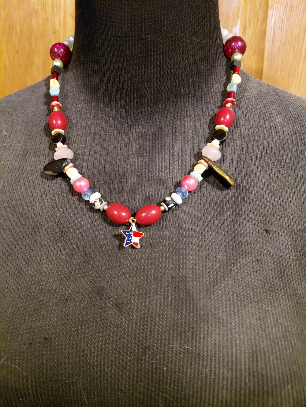Red Beaded Necklace with Star Charm